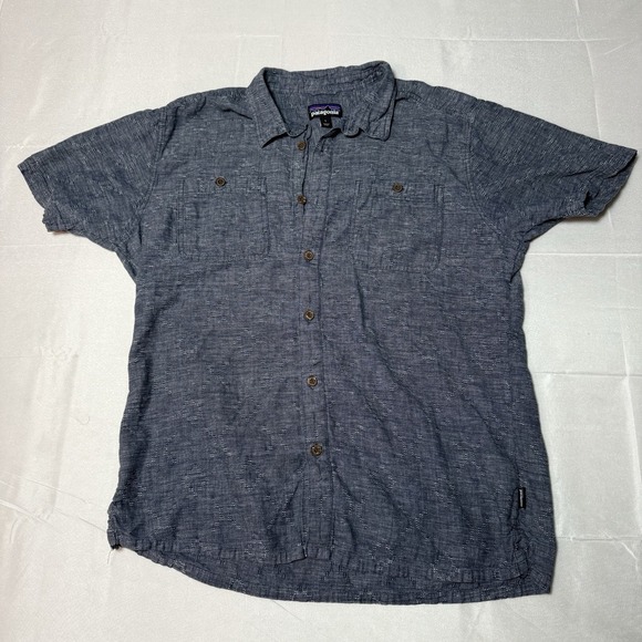 Patagonia Button Up Gray Shirt Short Sleeve Large - Picture 1 of 8